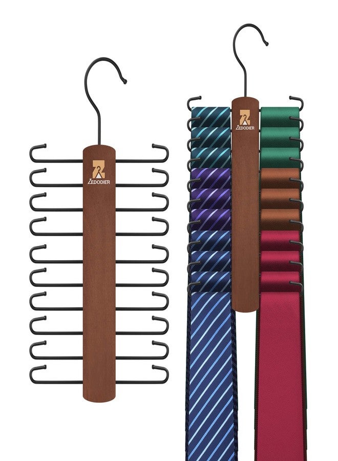 ZEDODIER 2 Packe Wooden Tie Rack, Tie Hanger for Men Closet, 40 Storage Capacity, Non-Slip Rotatable Tie Organizer, Hanging Space Saving Holder, Vintage - Image 1